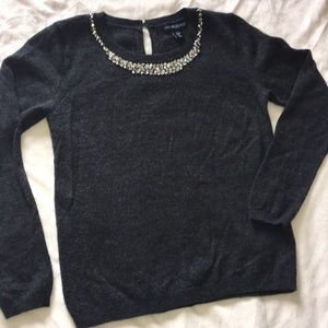 Cynthia Rocket Charcoal Gray Jeweled Sweater.
